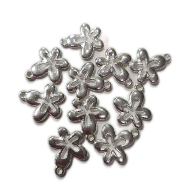 10pc Light Silver Flower Charms