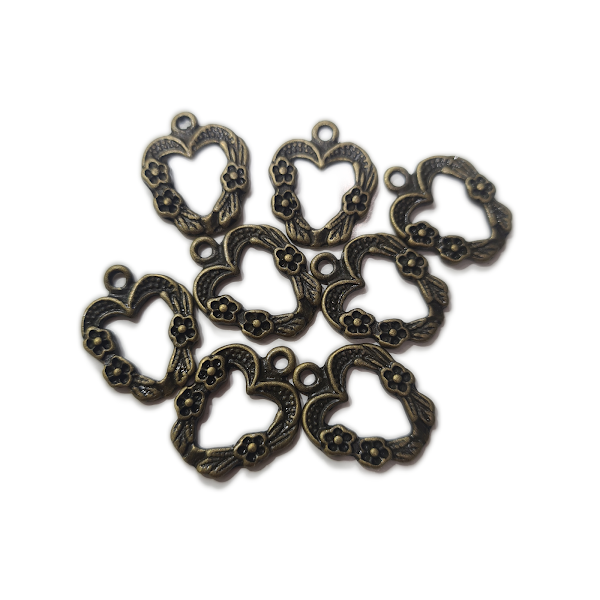 10pc Bronze Flower Heart Charm Pendants