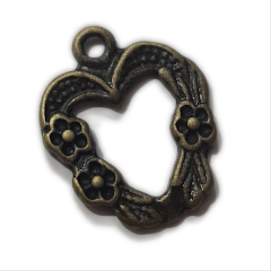 10pc Bronze Flower Heart Charm Pendants