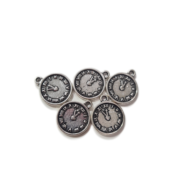 10pc Silver Mini Clock Charms