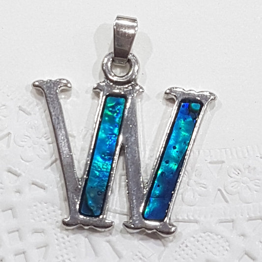 Letter W Paua Shell Pendant