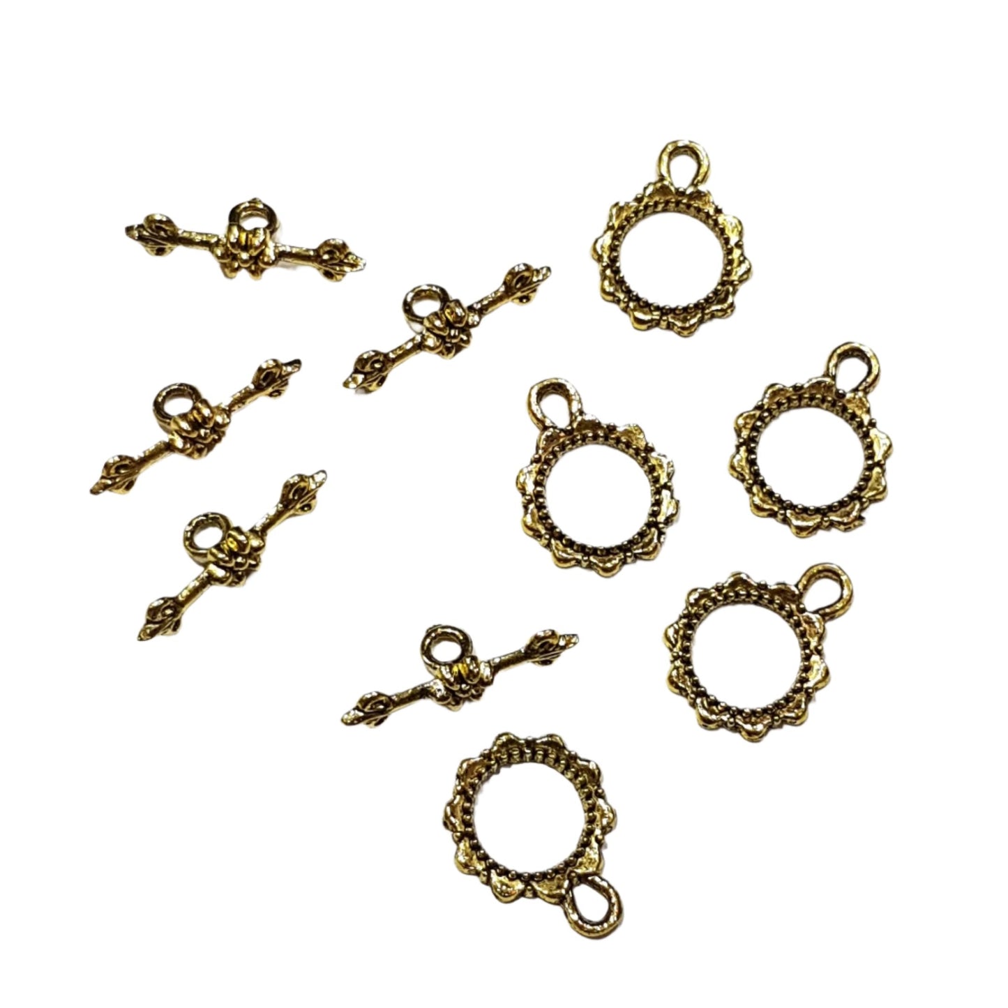 5 Sets Flower Toggle Clasp Antique Gold