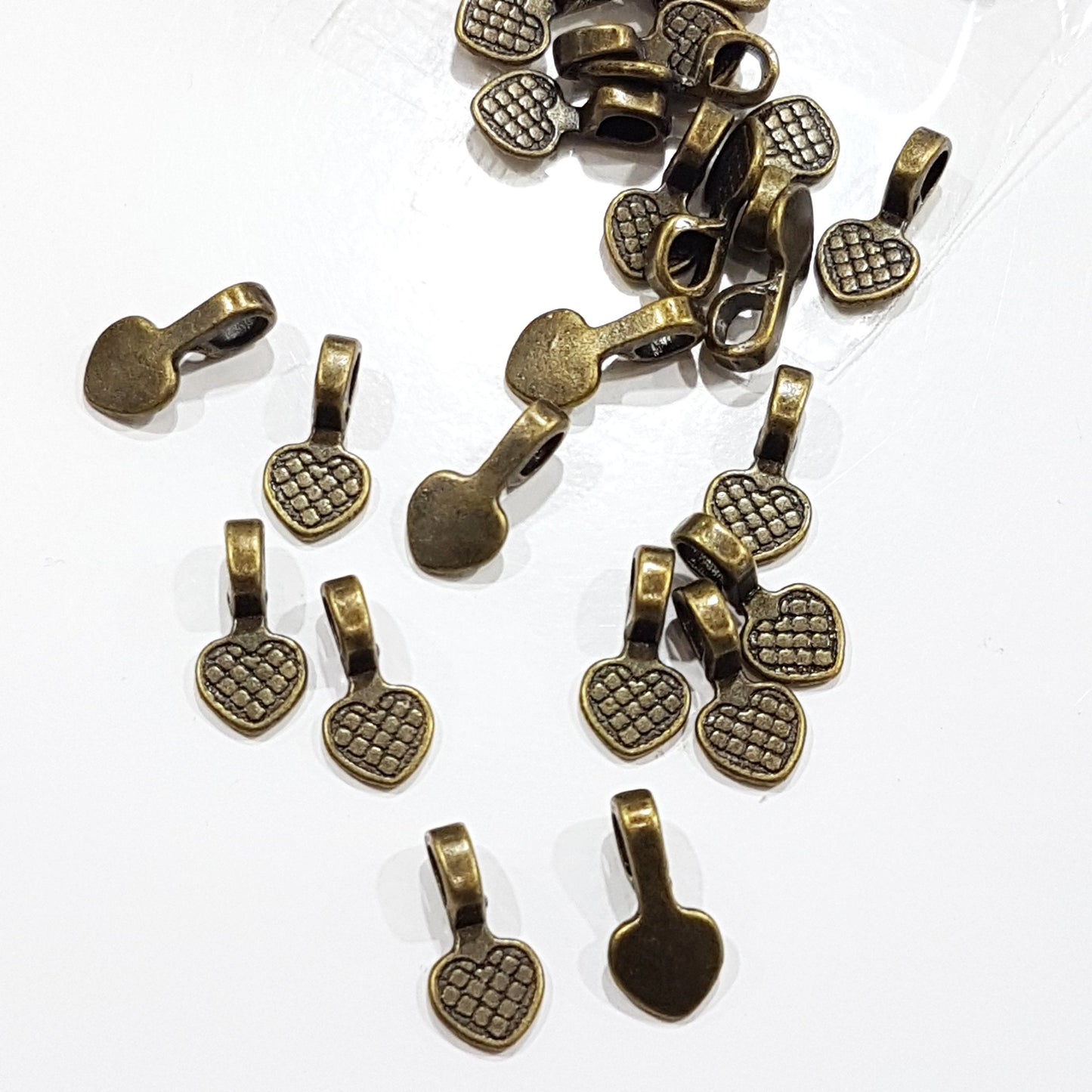 25pc Bronze Heart Glue On Bails