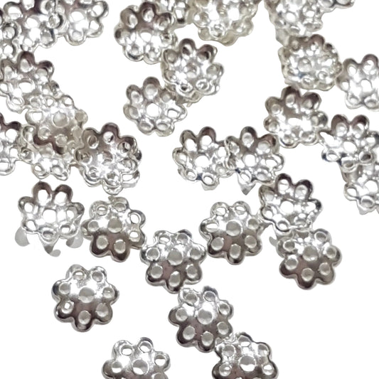 50pc 6mm Silver Bead Caps