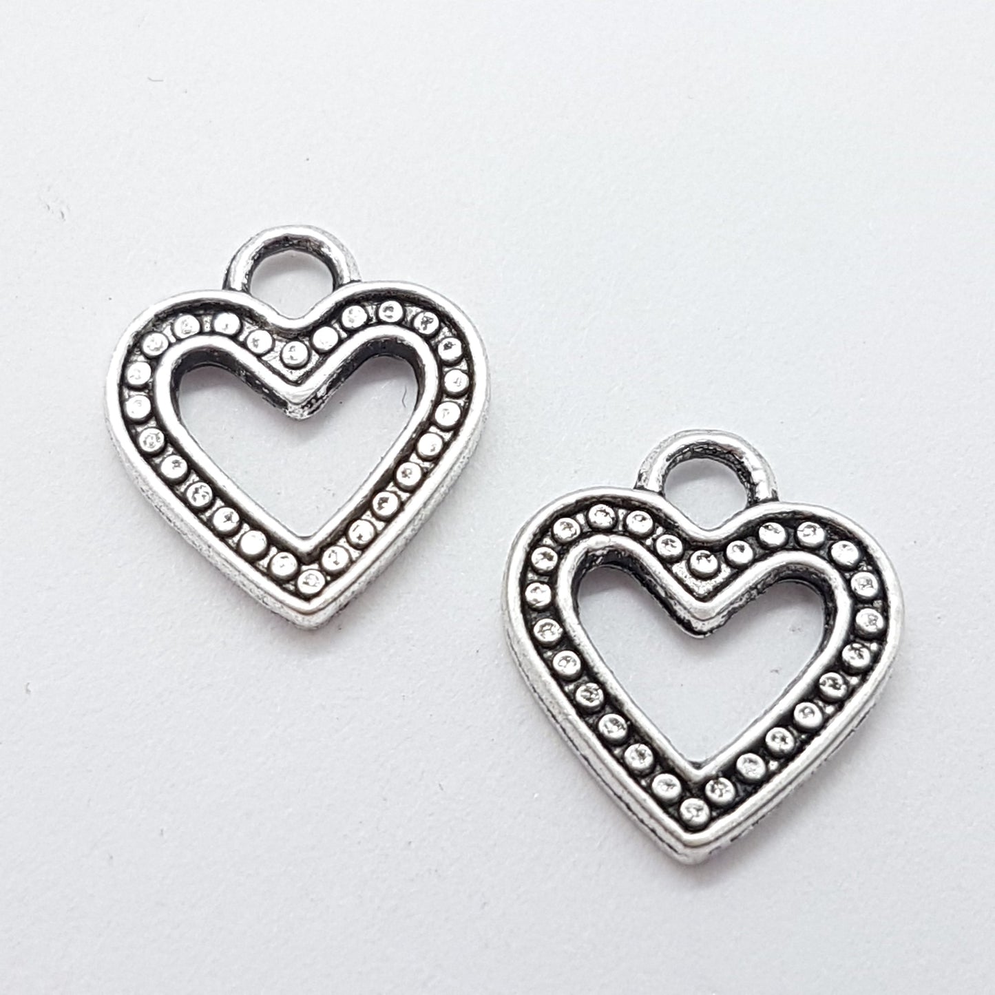 10pc Silver Metal Heart Charms