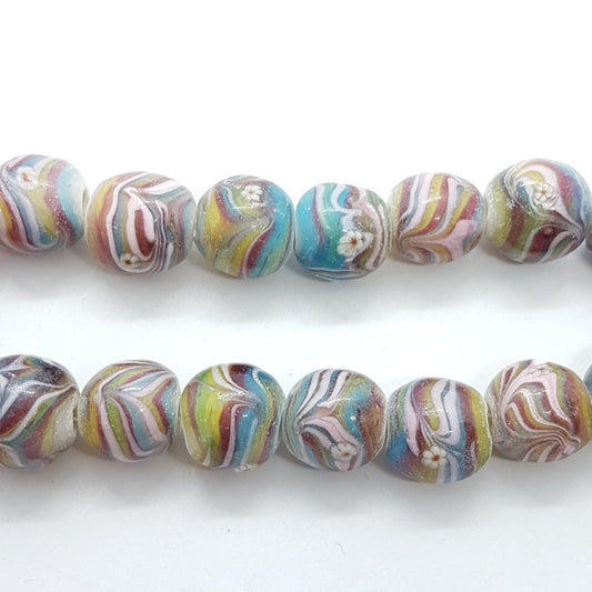 10pc Rainbow Swirl Round Lampwork Bead