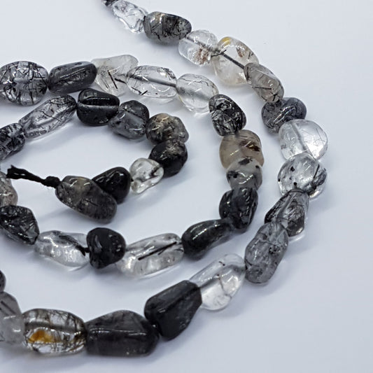 Black Rutilated Quartz Gemstone Nugget Beads