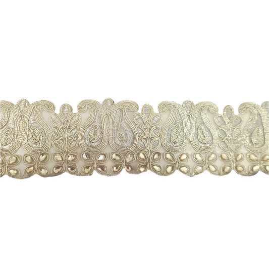 5m Gold & Pearl Embellished Trim