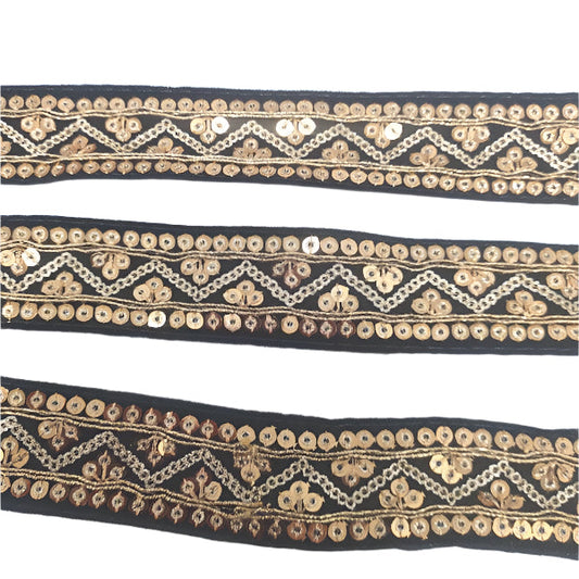 5m Black Velvet and Gold Indian Trim