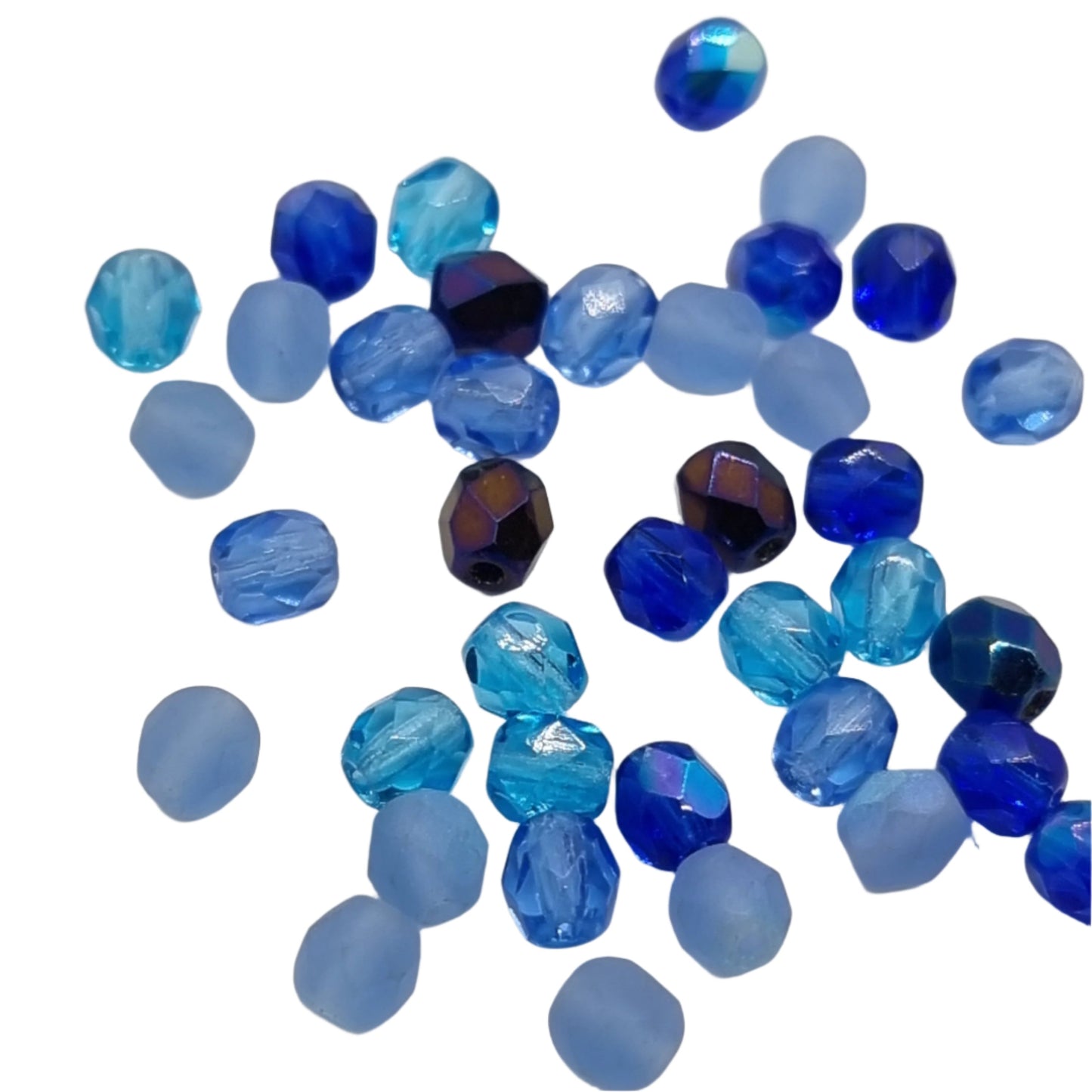 4mm Blue Tones Czech Fire-Polish Beads