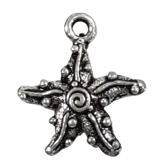 10pc Small Silver Starfish with Swirl Charms