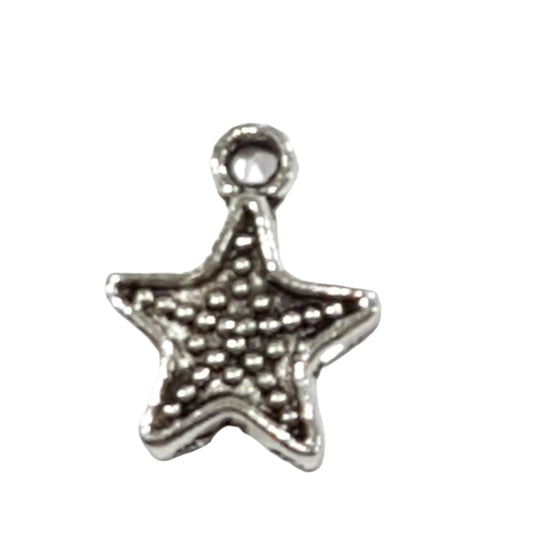 10pc Small Silver Star Charms With Dots