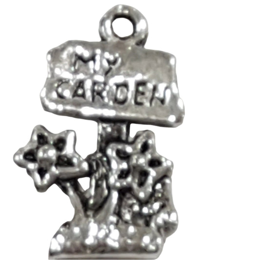 10pc Silver 'My Garden' Sign Charms