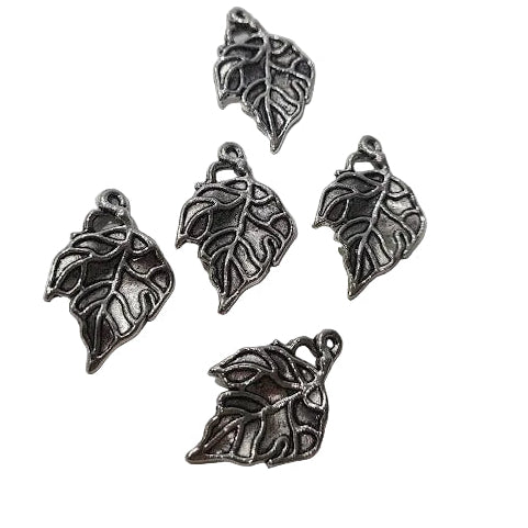 10pc Detailed Silver Leaf Charm