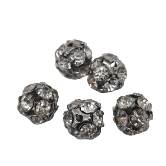 5pc 12mm Silver Rhinestone Ball Beads
