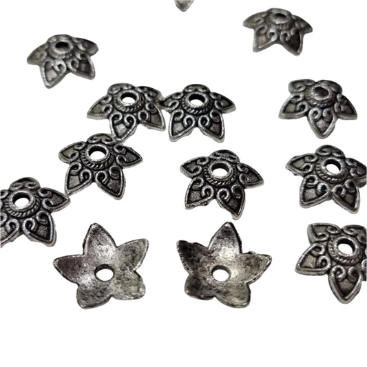 20PC Antique Silver Star Bead Caps