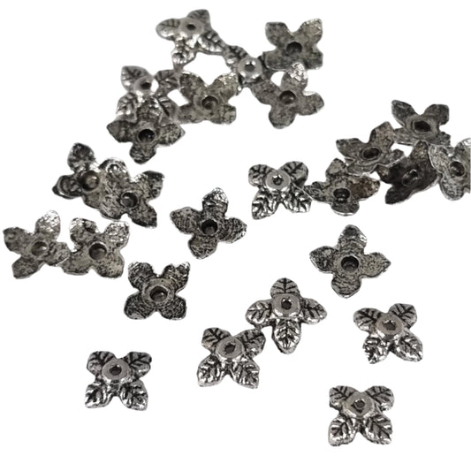 50pc Antique Silver 4 Leaf Bead Caps