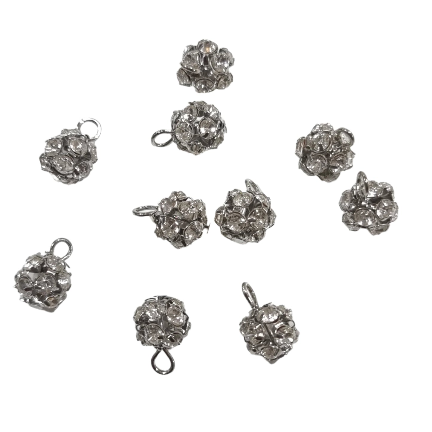 10pc 8mm Silver Rhinestone Bead with Loop