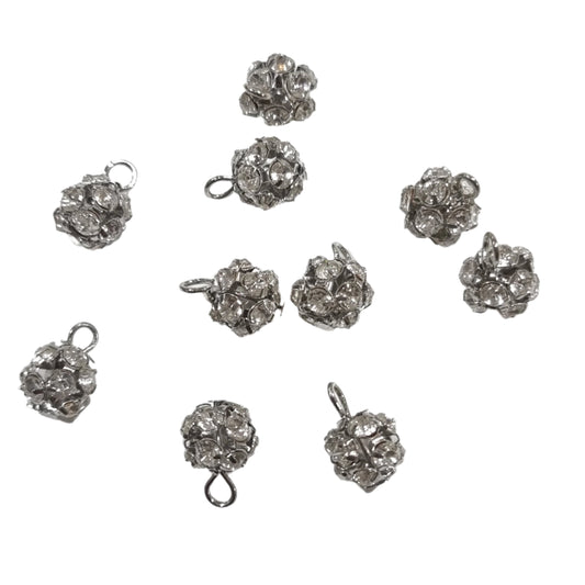 10pc 8mm Silver Rhinestone Bead with Loop