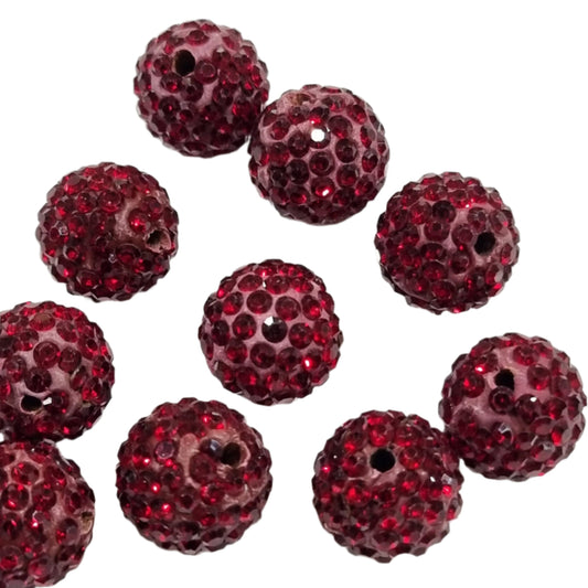 10pc 12mm Red Rhinestone Beads