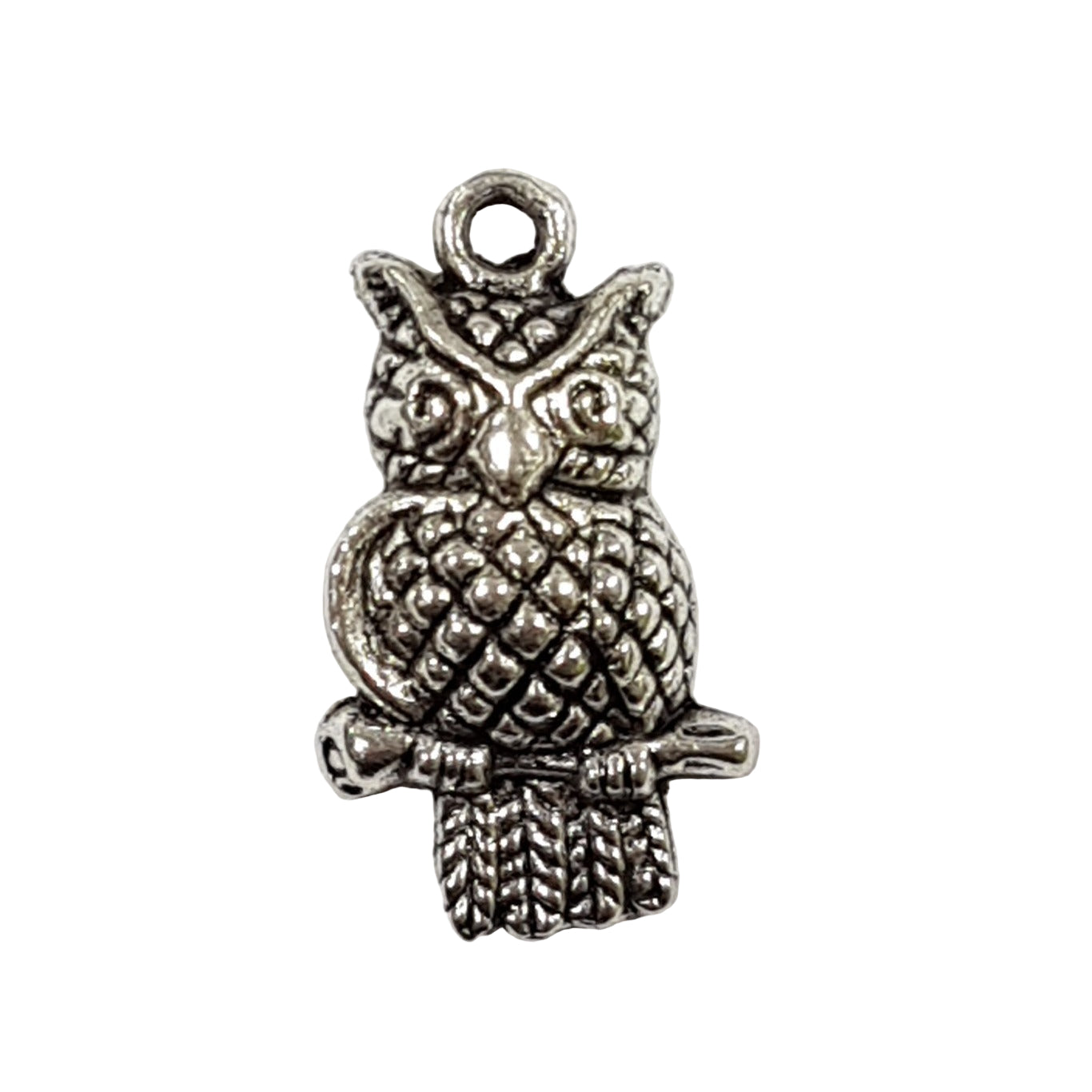 10pc Dark Silver Owl on perch Charm