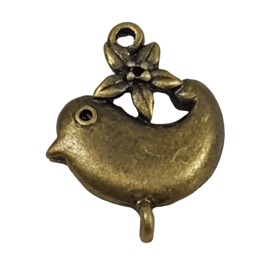 10pc Bronze Bird With Flower Double Connector Charms