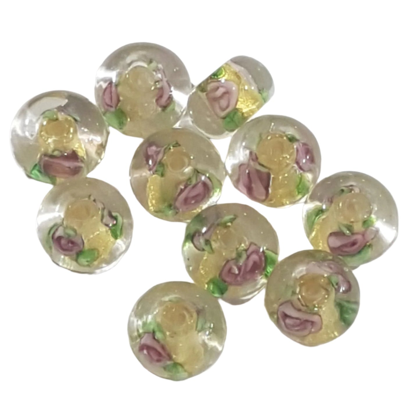 12mm Floral & Gold Lampwork Bead