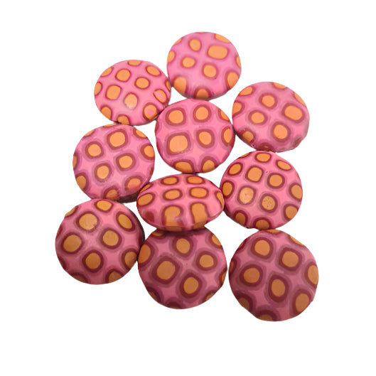 15mm Disc Shaped Pink & Orange Handmade Polymer Clay Beads