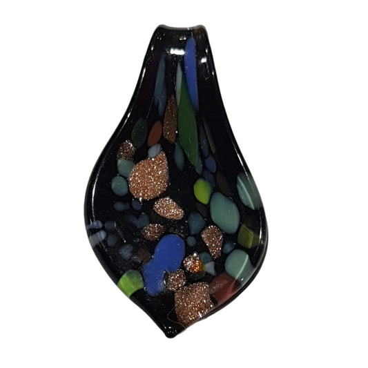 Black & Multicolored Leaf Shaped Lampwork Glass Pendant