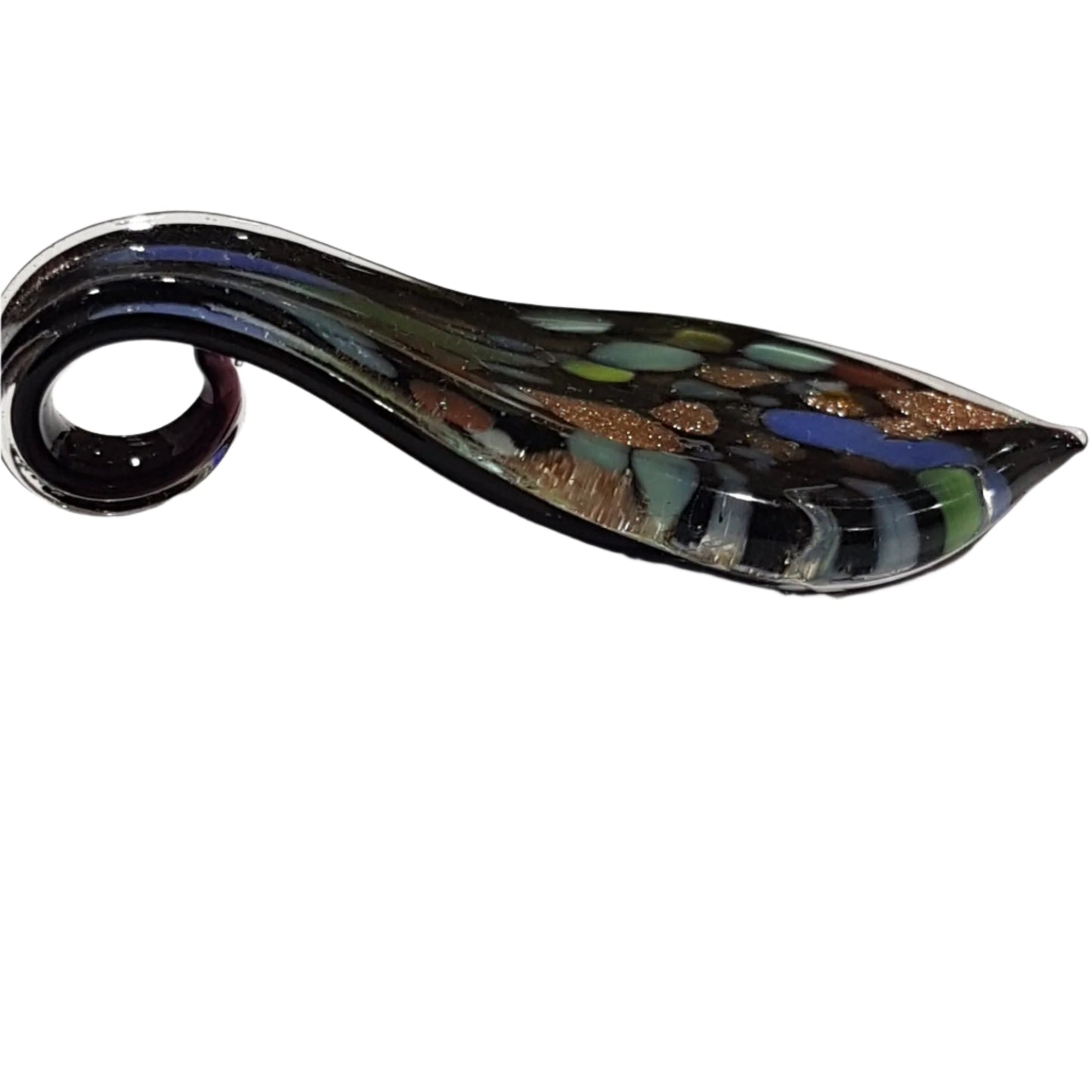 Black & Multicolored Leaf Shaped Lampwork Glass Pendant