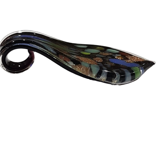 Black & Multicolored Leaf Shaped Lampwork Glass Pendant