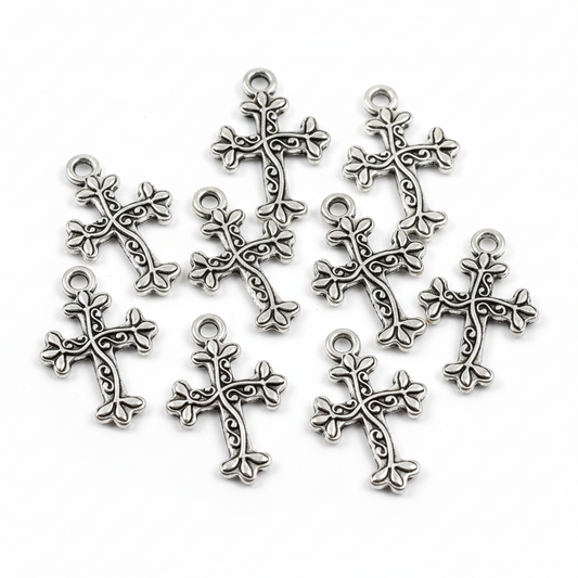 10pc Small Silver Cross Charm Pendants