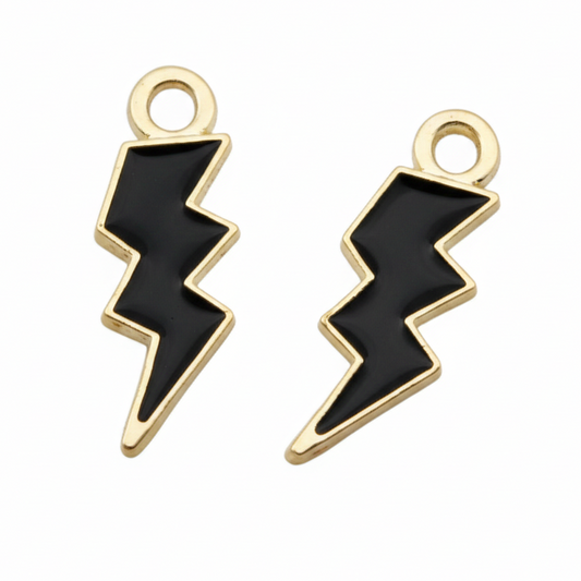 4pc Gold Black Enamel Lightning Bolt Charms