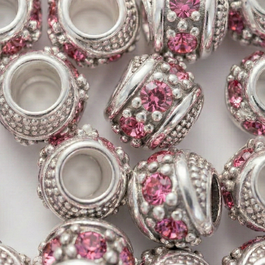 1pc Dark Pink European Rhinestone Barrel Bead