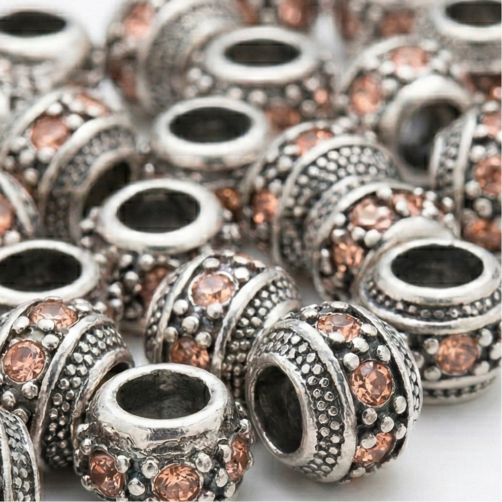 1pc Light Pink European Rhinestone Barrel Bead