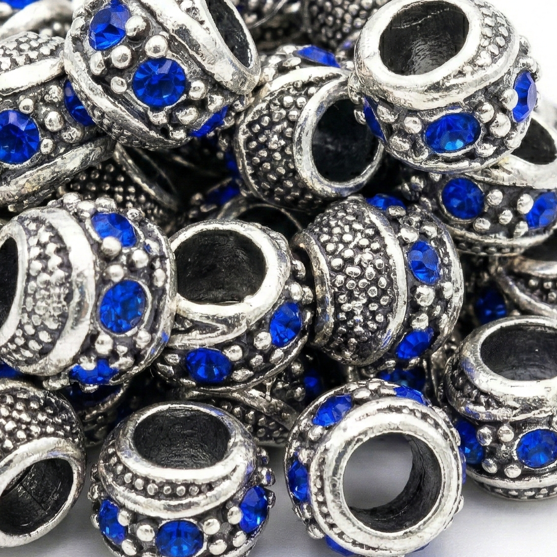 1pc Dark Blue European Rhinestone Barrel Bead
