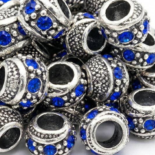 1pc Dark Blue European Rhinestone Barrel Bead