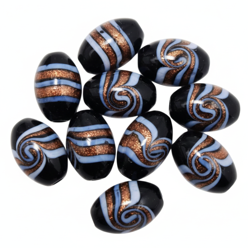 10pc Black, Gold & White Lampwork Beads