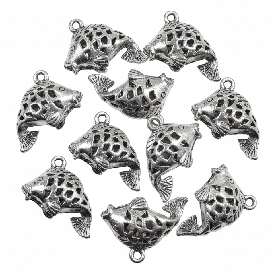 10pc Medium Silver Fish Charms