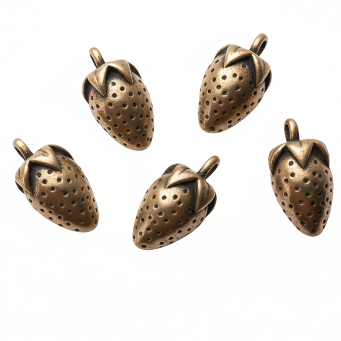 10pc Bronze Strawberry Charm Pendant.