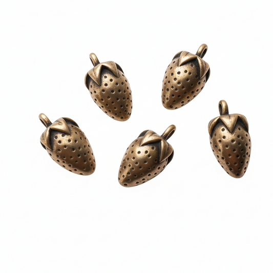 10pc Bronze Strawberry Charm Pendants