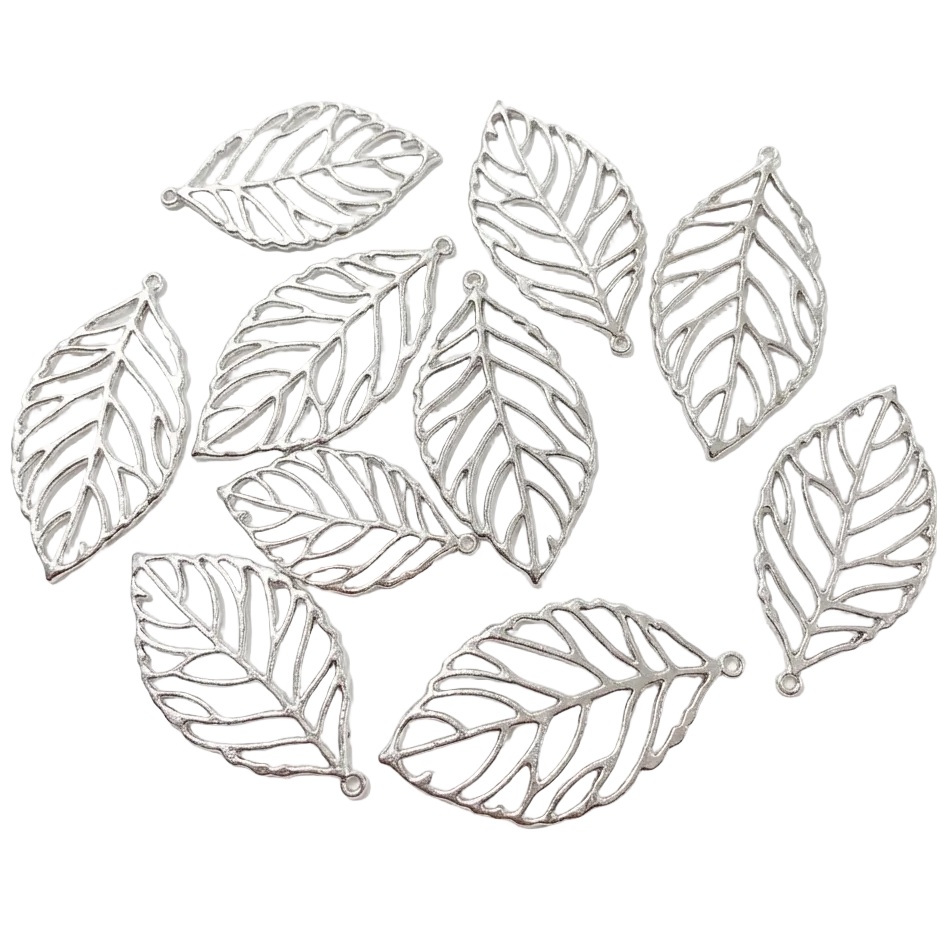 10pc 5cm Silver Leaf Pendants