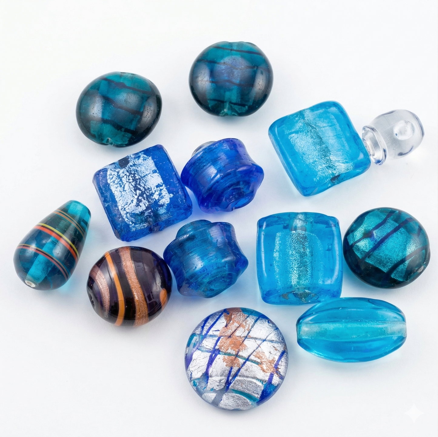 13pc Blue Lampwork Bead Mix