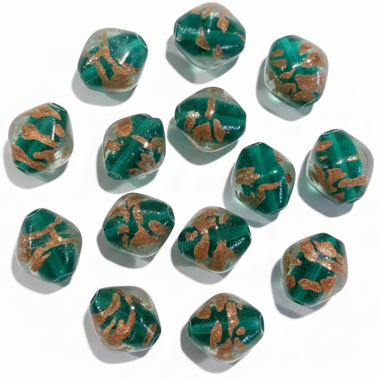 CLEARANCE! 12pc Clear, Gold & Green Lampwork Beads