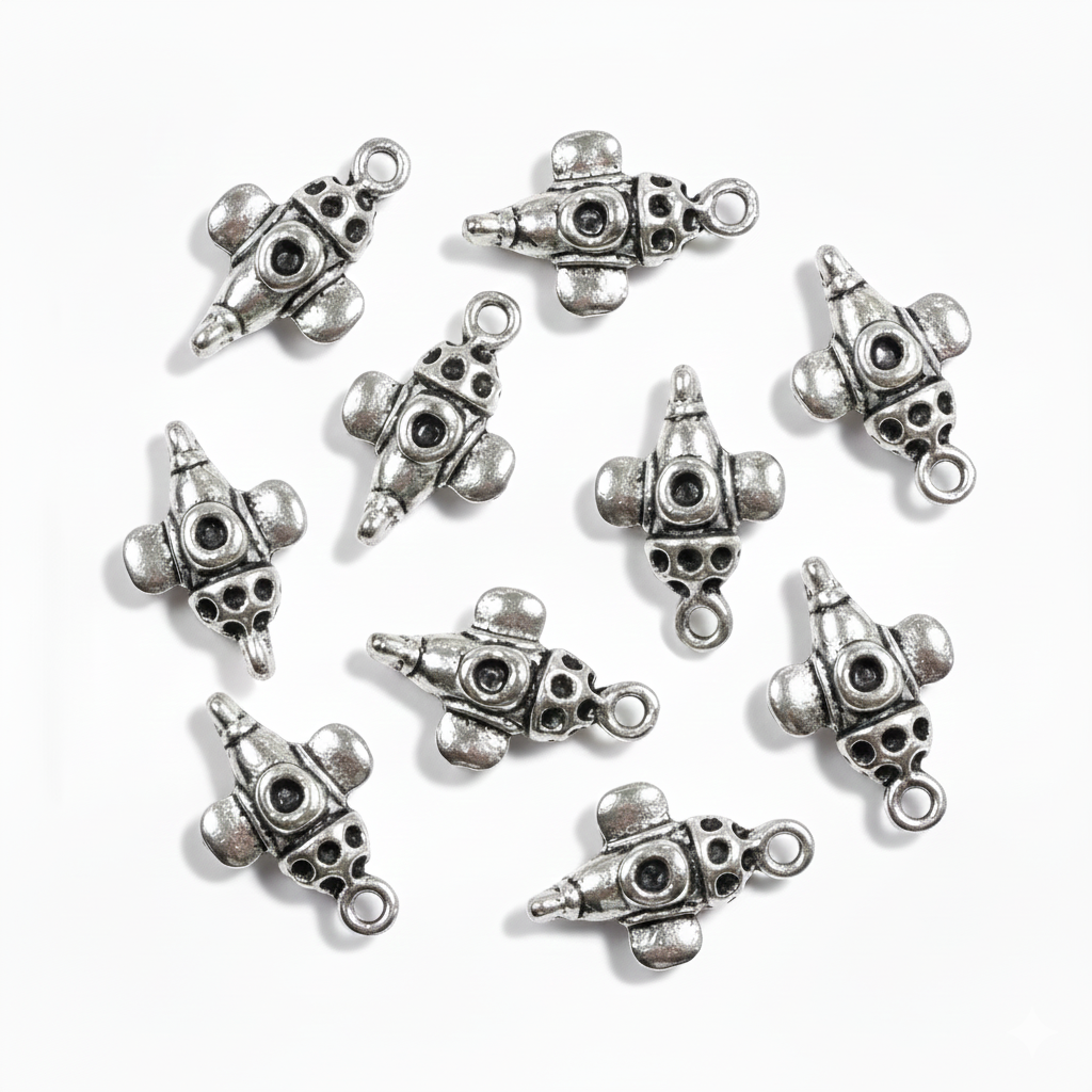 10pc Silver Airplane Charms