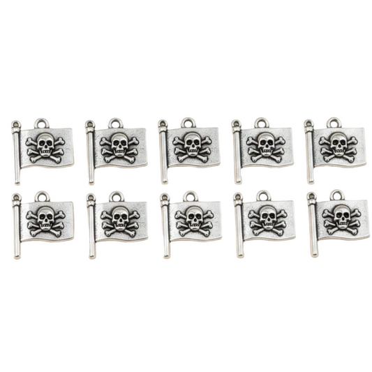 10pc Silver Pirate Flag Charms