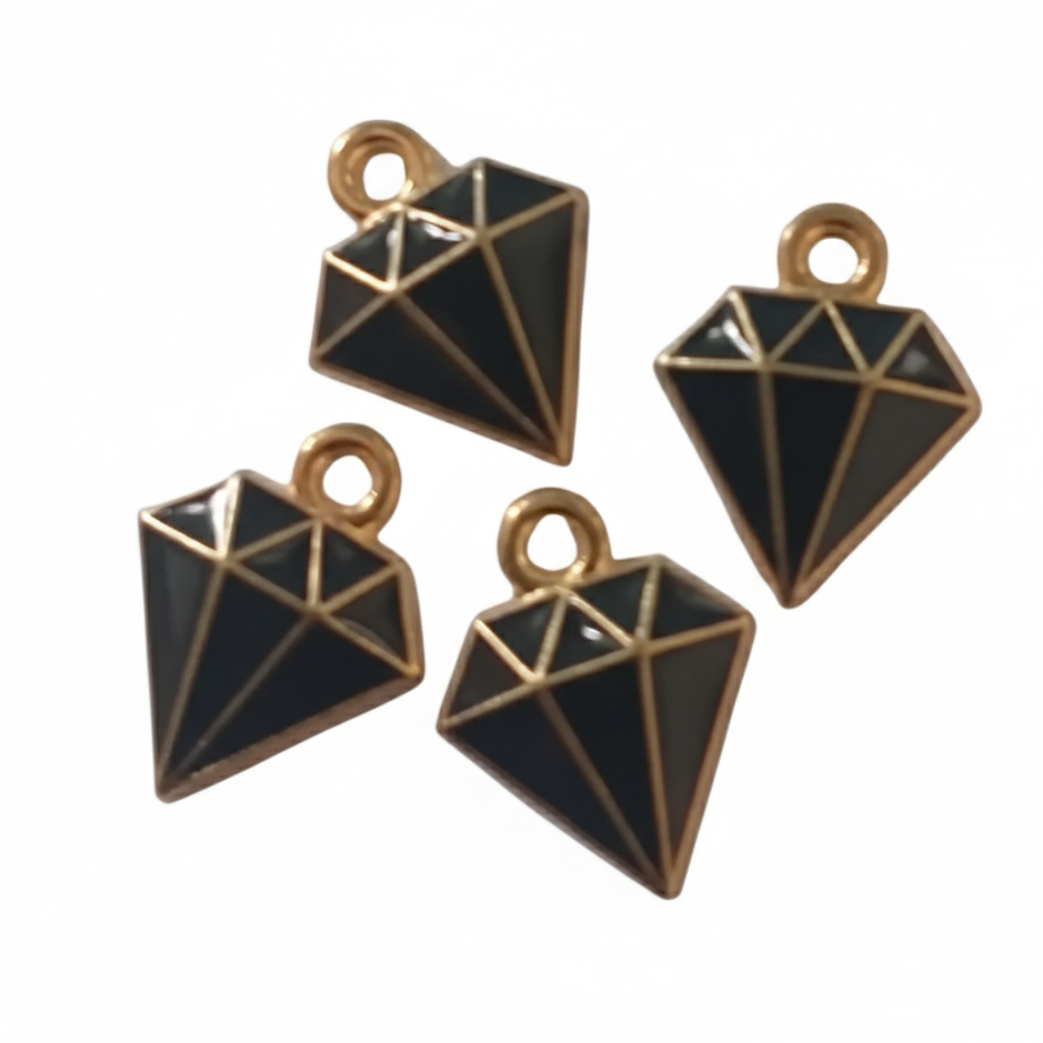 4pc Gold Black Enamel Diamond Charms