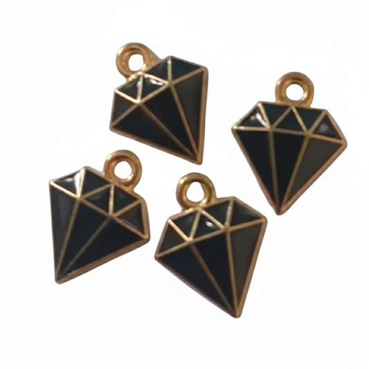 4pc Gold Black Enamel Diamond Charms