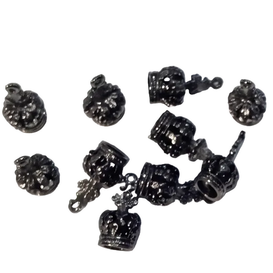 10pc Gunmetal Black Crown Charms