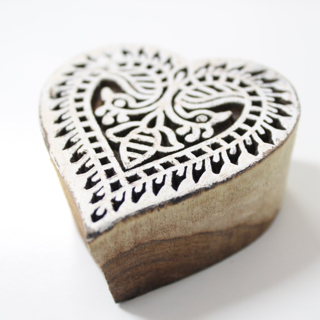 Heart Hand Carved Wooden Block Stamp